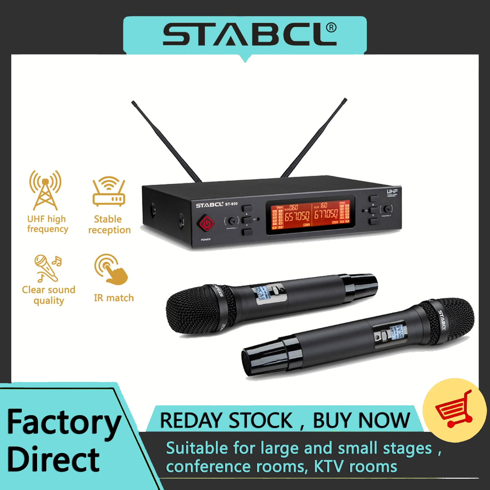 

ST-950 Wireless Metal Microphone Professional UHF 2 Channel Handheld Wireless Microphone For KTV Karaoke Stage