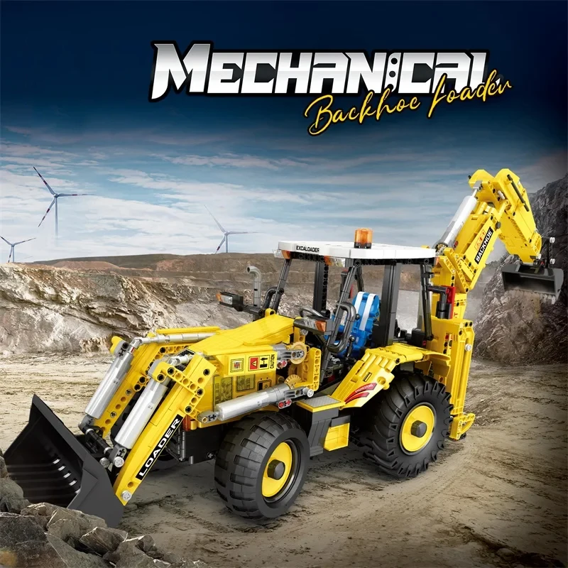 2466PCS Backhoe Loader Building Blocks City Engineering Vehicle Remote Control Truck Model Bricks Children's Toys Birthday Gifts