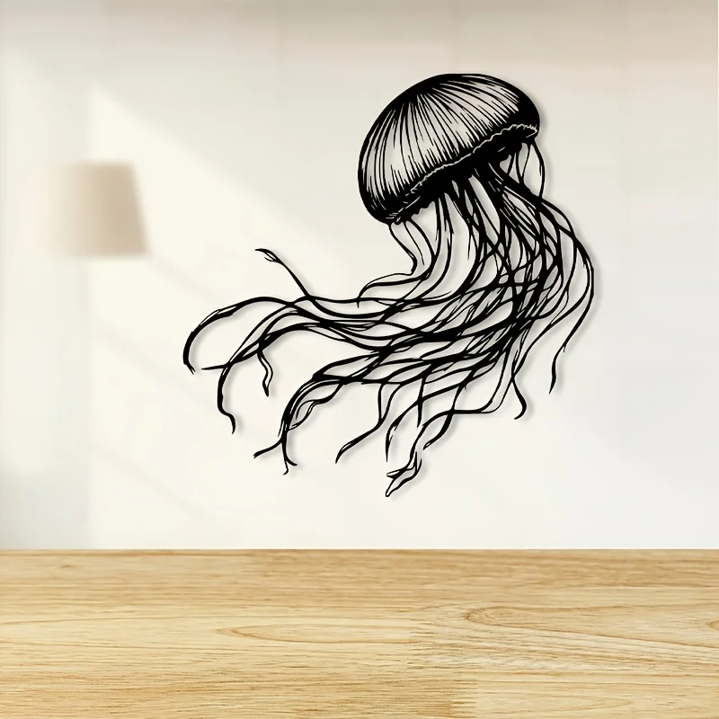 1pc Retro Jellyfish Metal Wall Art, Powder-Coated Iron Mural for Kitchen Living Room, Housewarming & Holiday Gift
