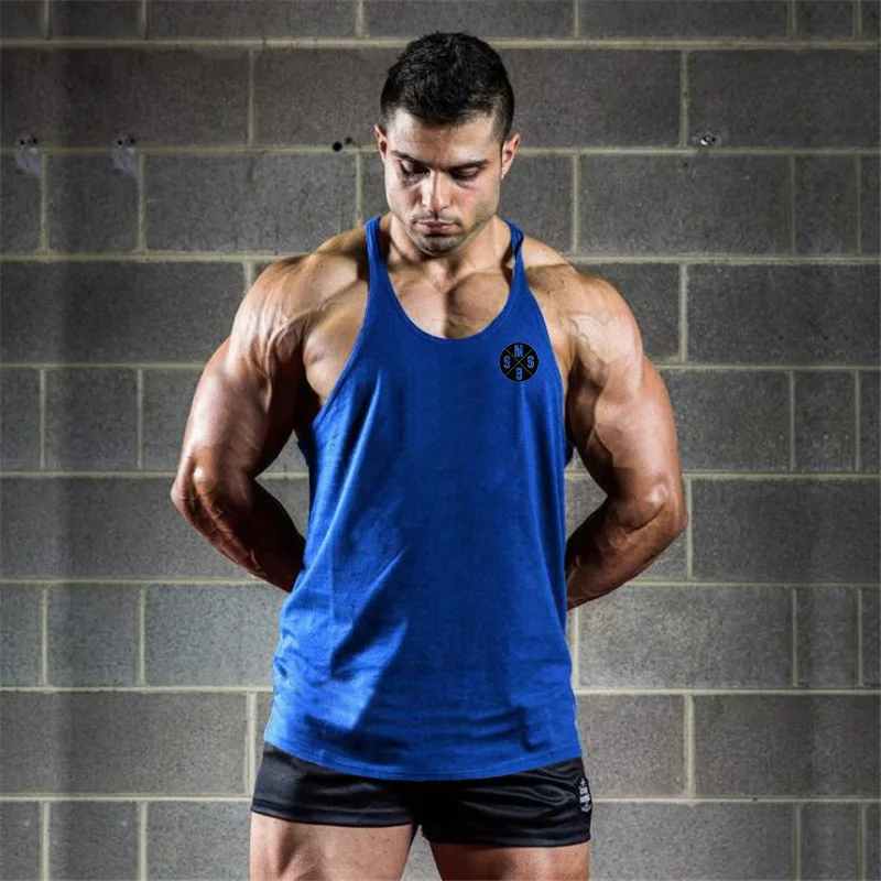 Vest Cotton Low Scoop Neck Y-Back Racerback Bodybuilding Muscle Workout Fitness Summer Men Gym lifting weights Tank Top Clothing