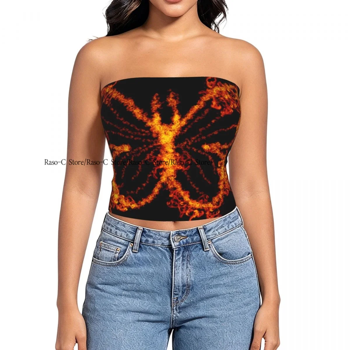 Women Shirt Summer Strapless Backless Tops Fire Butterfly Sleeveless Vest