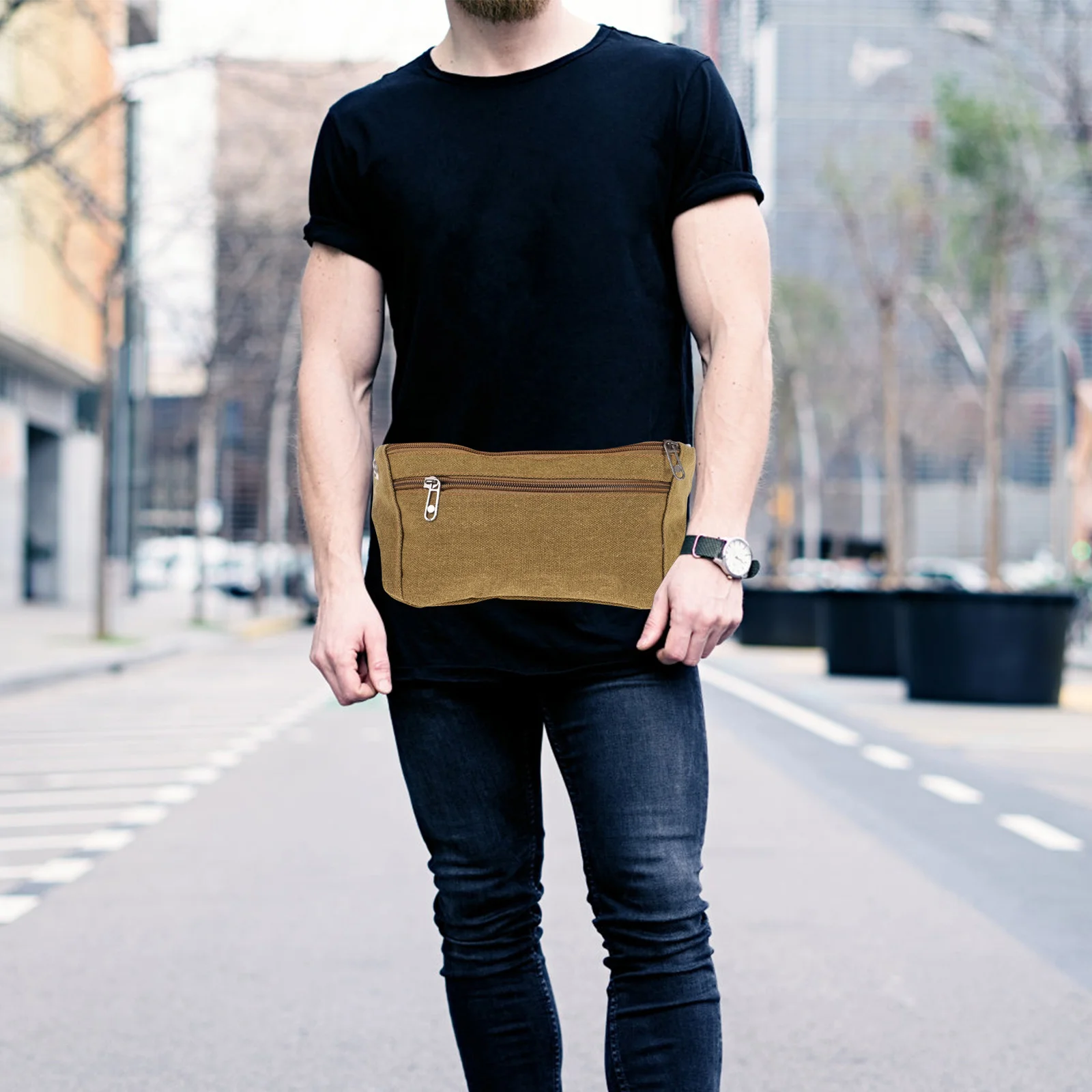 

Waterproof Canvas Waist Bag Lightweight High Quality Sports Mobile Pouch Running Hiking Travel Riding Pocket Waist Pack Unisex