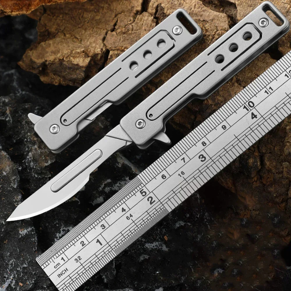 Stainless Steel Surgical Knife Folding EDC Unboxing Pocket Knife, Outdoor Camping Knife with 10 Replaceable Blades, Widely Used