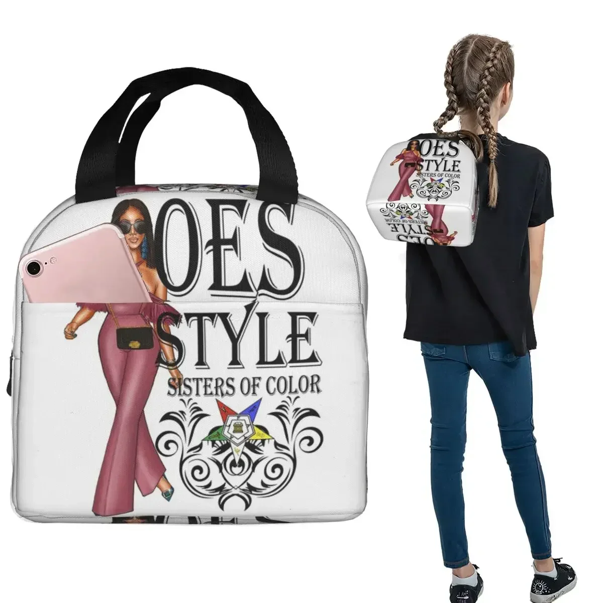 OES Emblem Order Of The Eastern Star Insulated Lunch Bag for Women Kids Leakproof Food Boxes Thermal Lunch Box Tote