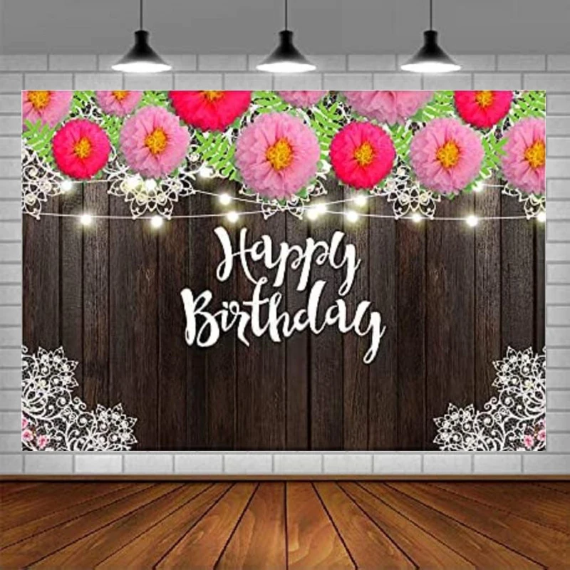 Photography Backdrop Flower Wood For Birthday Party Decoration Dark Wood with Floral Light Photo Background Boy Girl Baby Shower