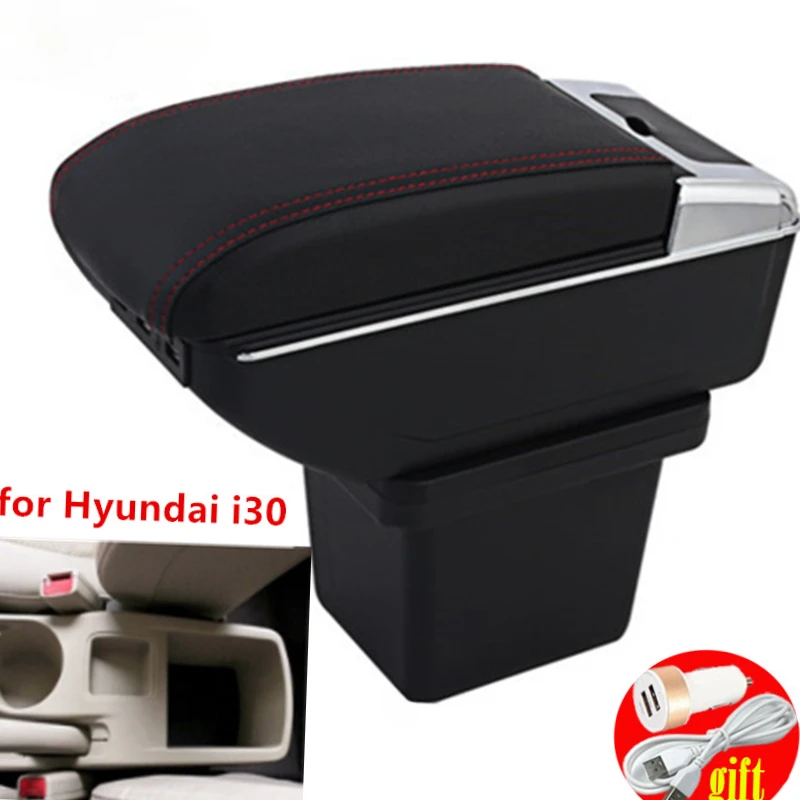 

For Hyundai I30 armrest box USB Charging heighten Double layer central Store content cup holder ashtray accessories