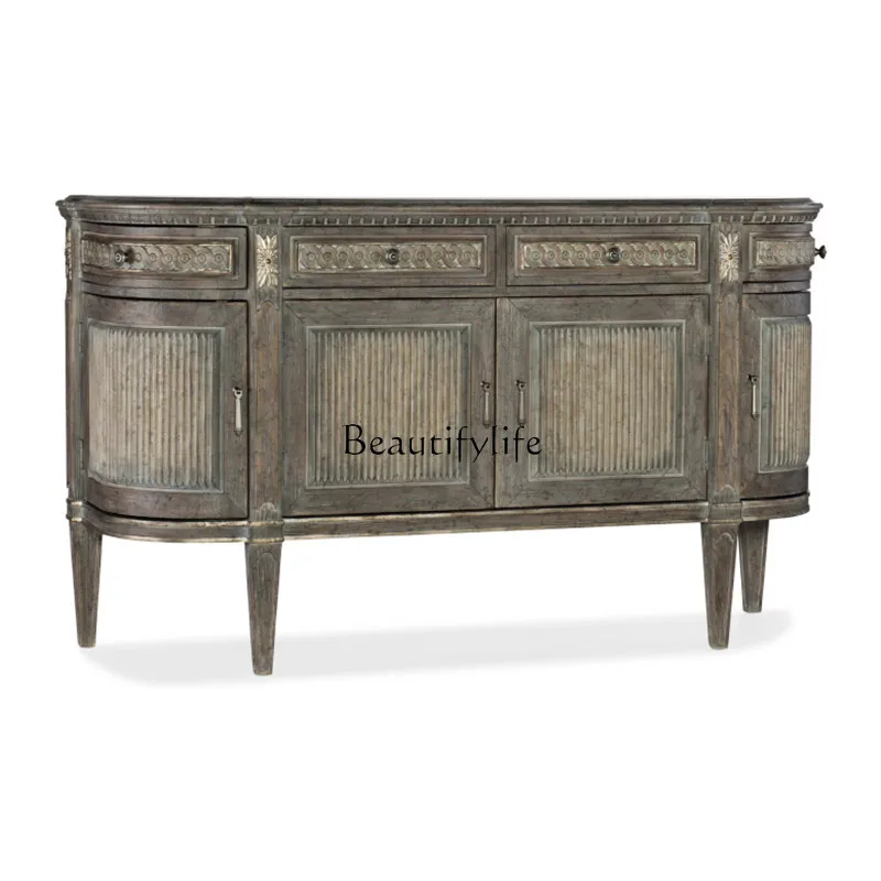 

American solid wood carving flower decorative cabinet foyer porch cabinet retro side locker