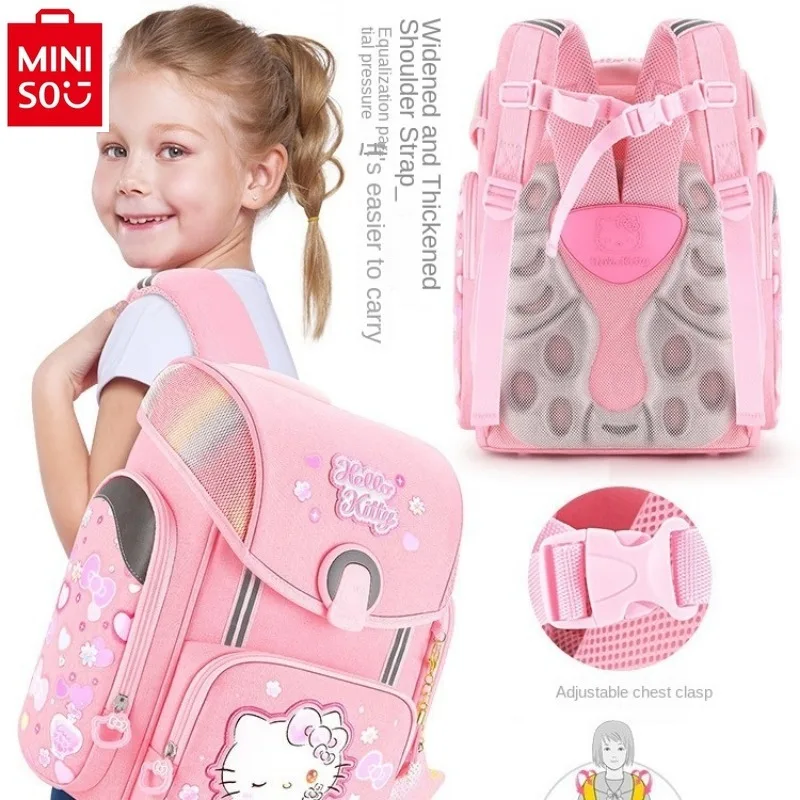 MINISO Hello Kitty Student Spinal Protection, Load Reduction, Breathable, Lightweight, and Large Capacity Storage Backpack