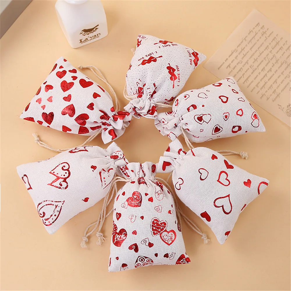 

50 Pcs/lot Newest 10*14, 13*18cm Red Heart Cotton Drawstring Bags Valentine's Day Candy Gift Wrapping Bag