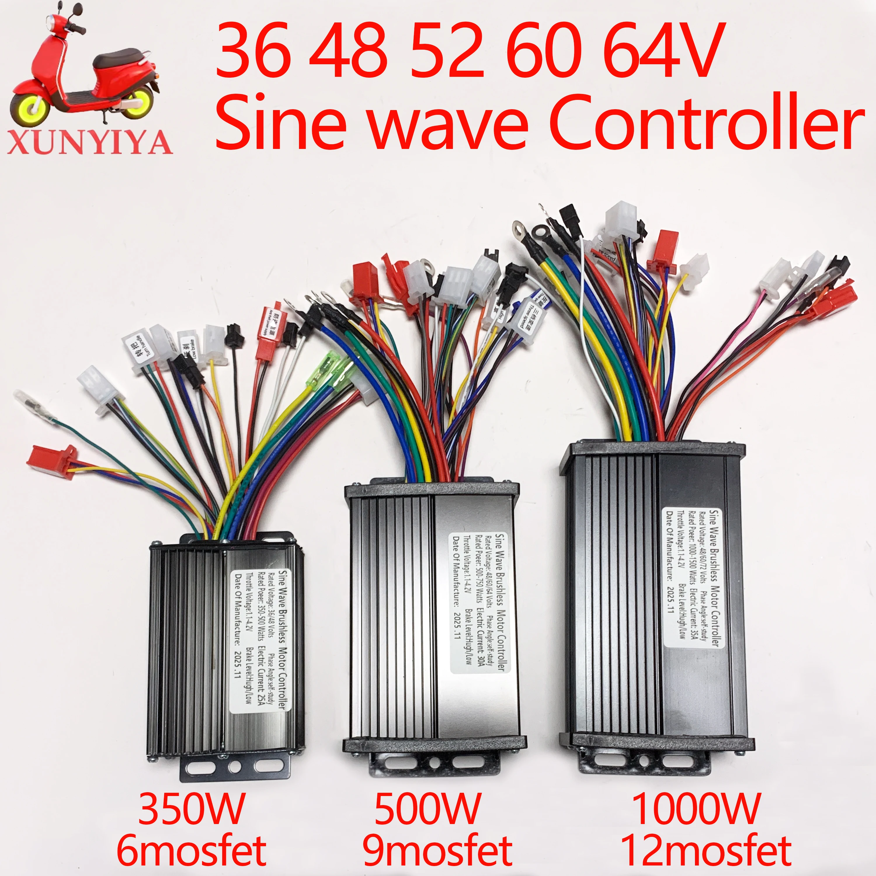 

36V/48V/60V/64V 350W/500W/1000W/1500W E-Bike DC Brushless Motor Controller 3-Modal Sine Wave for One-Wire Meters E-Motorcycles