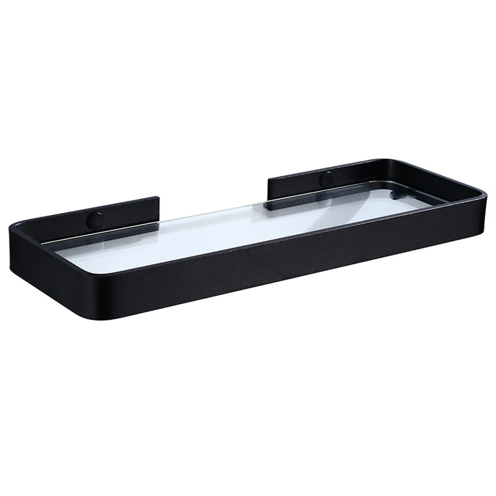 Glass Shelf,Square Bathroom Glass Shelves,Black Bathroom Shelf Aluminum Shower Room