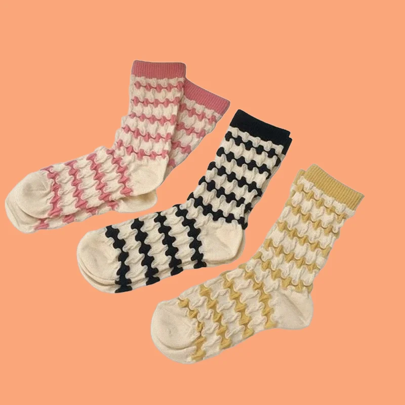 

1/3 Pairs Fashion Thin Women's Candy Color Middle Tube Socks High Quality New Japanese Style Contrast Color Bubble Women's Socks