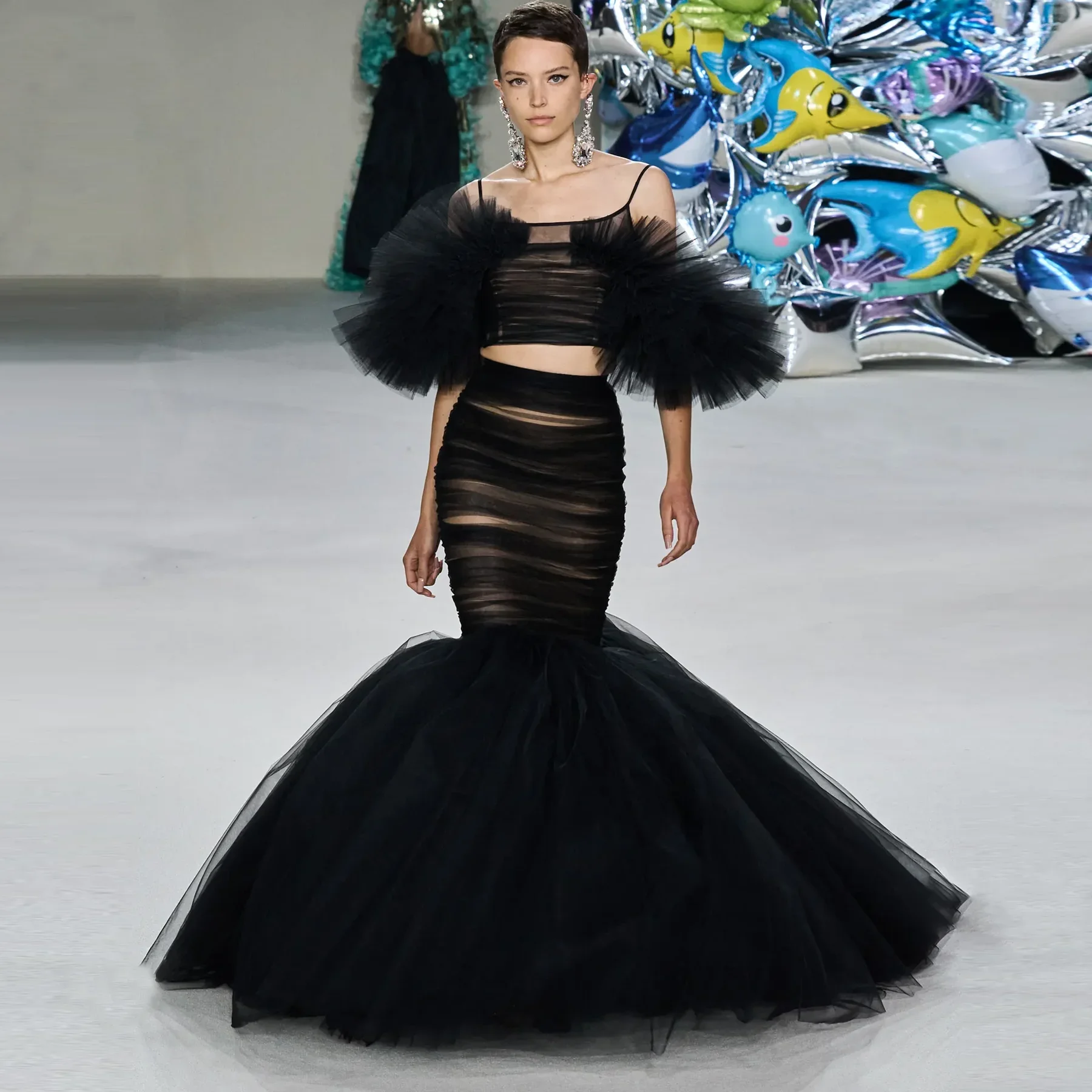 

HOBBY Модная черная юбка-русалка для женщин, плиссированные тюлевые юбки длиной до пола, вечерние юбки для выпускного вечера с подкладкой, мода 2025, тонкий макси S