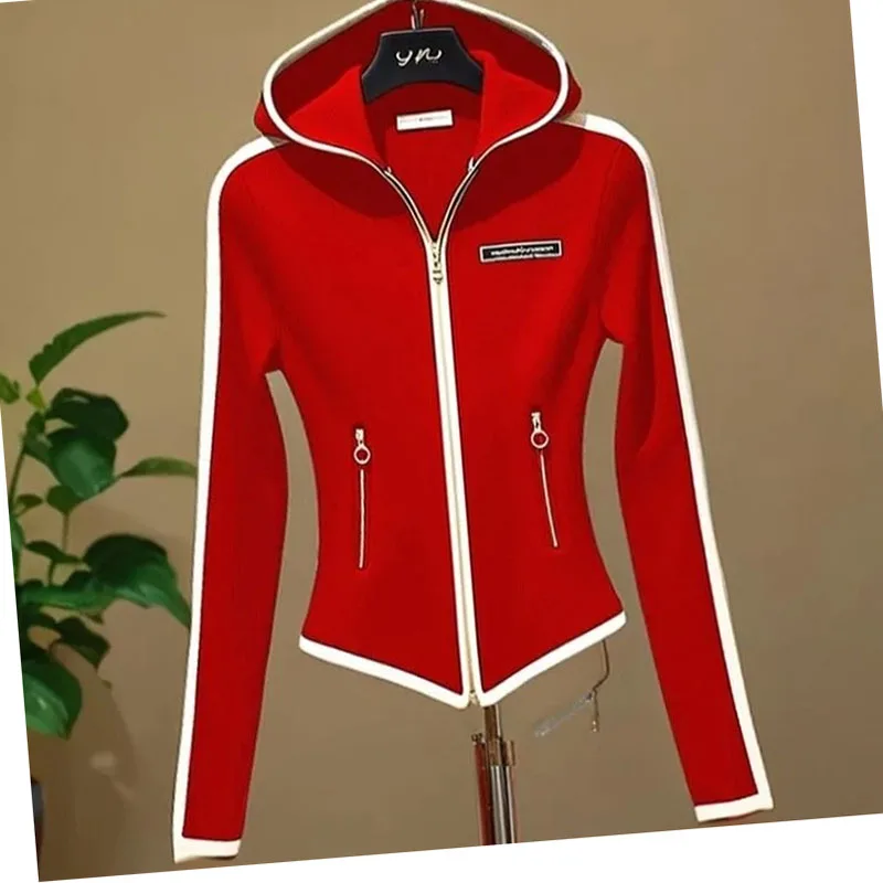 2025 Explosions Sports Casual Red Zipper Hooded Sweater Coat Women's Spring And Autumn Super Nice Waist-Shrinking And Slim Top