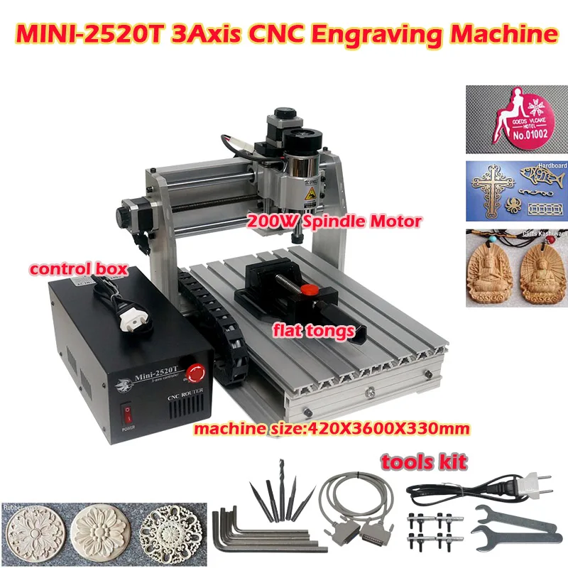 

LY Mini CNC Router Engraver 2520T 3Axis Machine with 200W Spindle for Wood PCB Leather Milling Cutting Carving 250X200mm