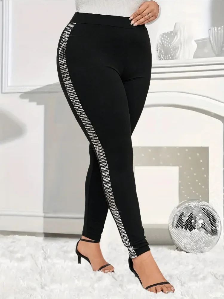 XL-5XL damskie Plus obcisłe legginsy z jasną wiertarką wąskie spodnie do jogi wygodnych legginsów z wysokim stanem