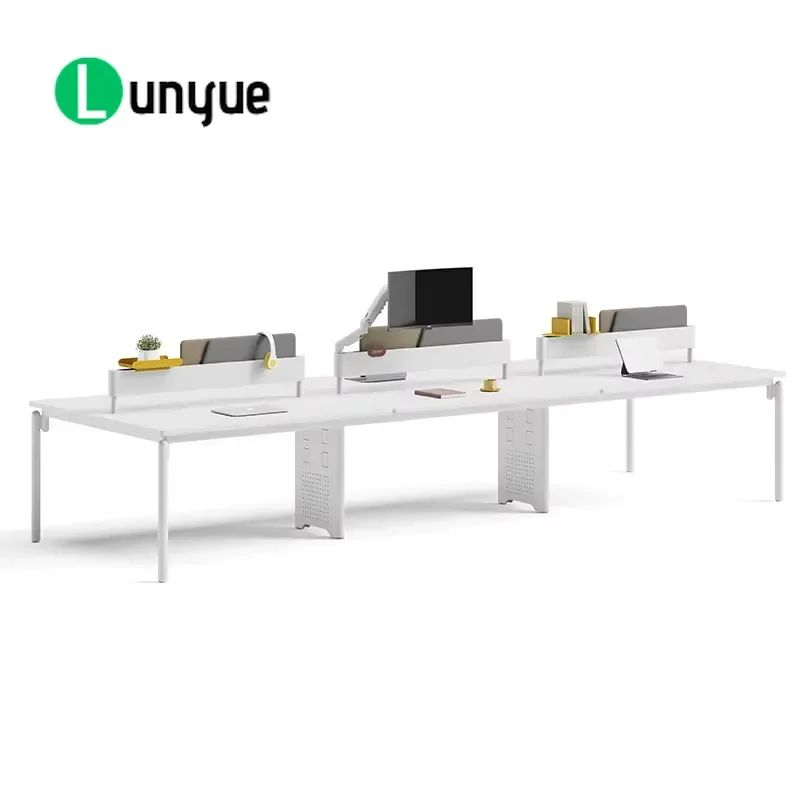 Modern White Melamine Wood 6-Person Office Workbench Modular Partition Workstation Staff Desk Furniture for Corporate
