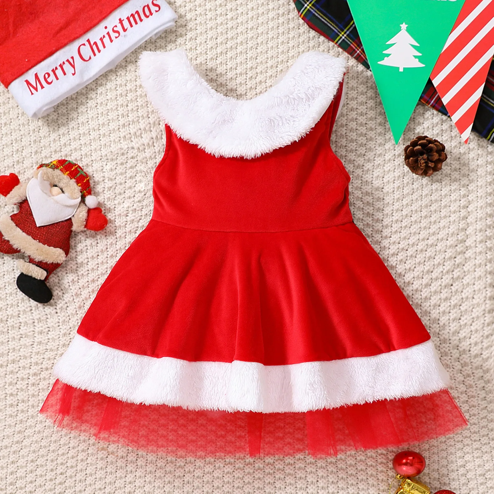 Toddlers Girl Chirstmas Costume Baby Red Dress Santa Claus Cotton Warm Party Carnival Robe Kids Winter Festival Clothes