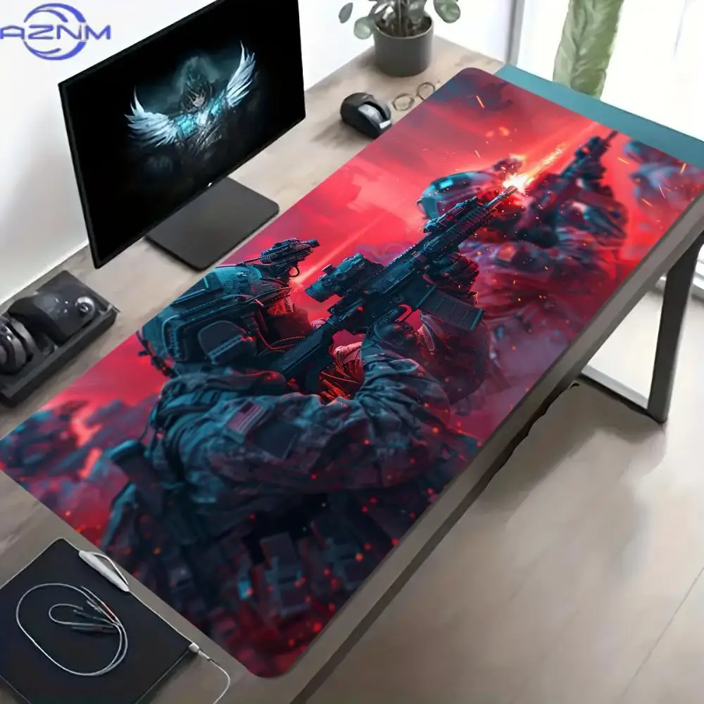 Military Shooter Large Extended Gaming Mouse Pad Anti Slip Rubber Stitched HD Print Desk Mat for PC Gamer Laptop Table Decor