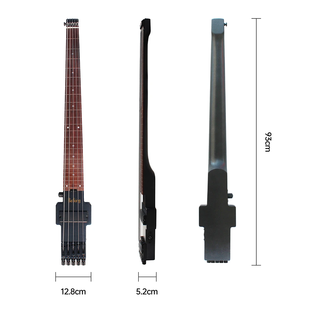 Bajo de viaje Bajo eléctrico sin cabeza Bajo eléctrico sin trastes de 5 cuerdas con Gigbag Wire Truss Road en negro