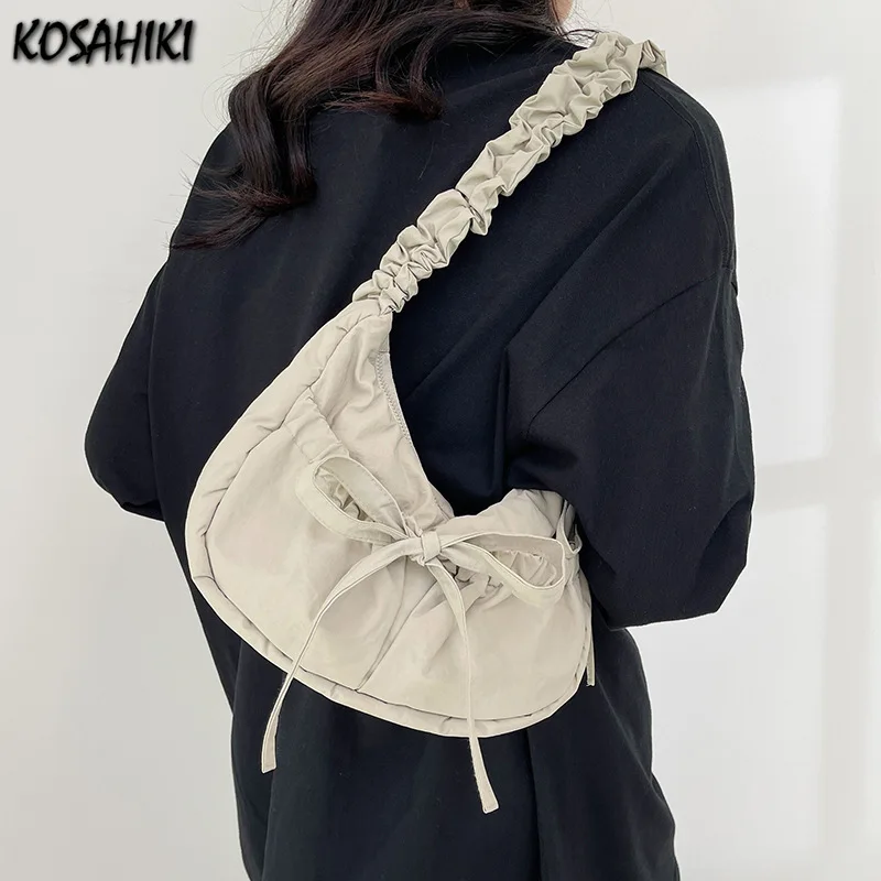 

Y2k Aesthetic All Match Simple Shoulder Bags Women Pleated Bow Casual Solid Underarm Bag Streetwear Vintage Underarm Bag Trendy
