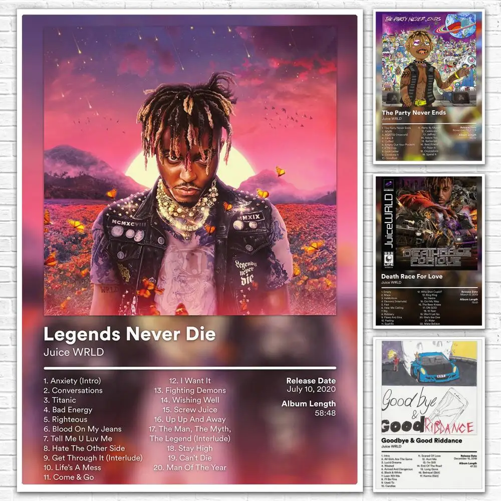 Emo Rap Legend J-Juice WRLD Poster All-match HD Waterproof Self-Adhesive Wall Art Sticker For Home Bedroom