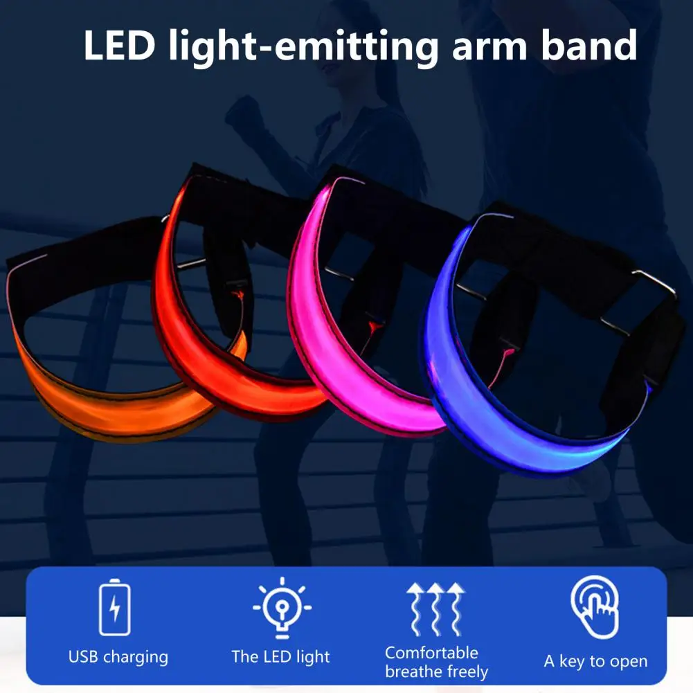 Night Running Armband LED Light Outdoor Sports USB Rechargeable Safety Belt Arm Leg Warning Wristband Cycling Bike Bicycle Light