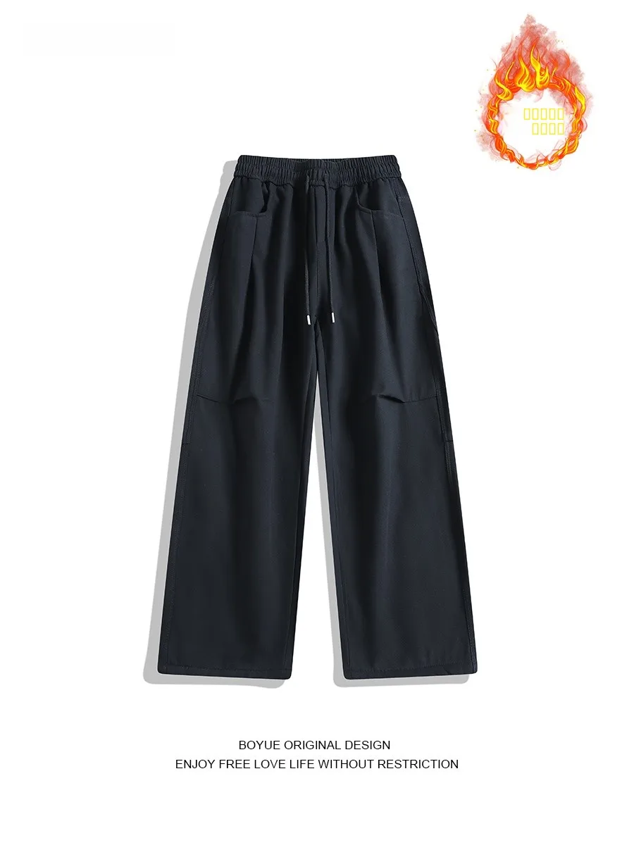 

Мужские повседневные брюки BOYUE в стиле ретро, прямые, с подкладкой, спортивные, уличные, с отворотами, свободного кроя, осень-зима