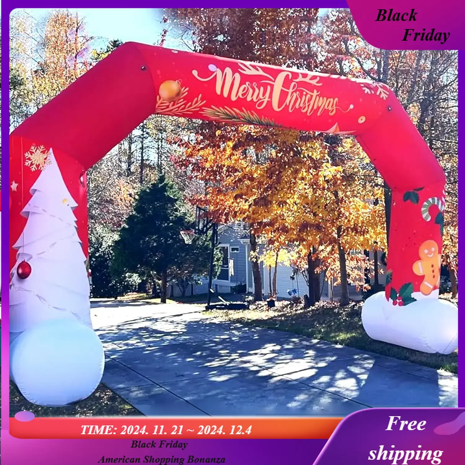 Christmas Inflatable Arch Outdoor Red, Giant Inflatable Archway with Gingerbread Man, Candy Cane, Snowman and Santa