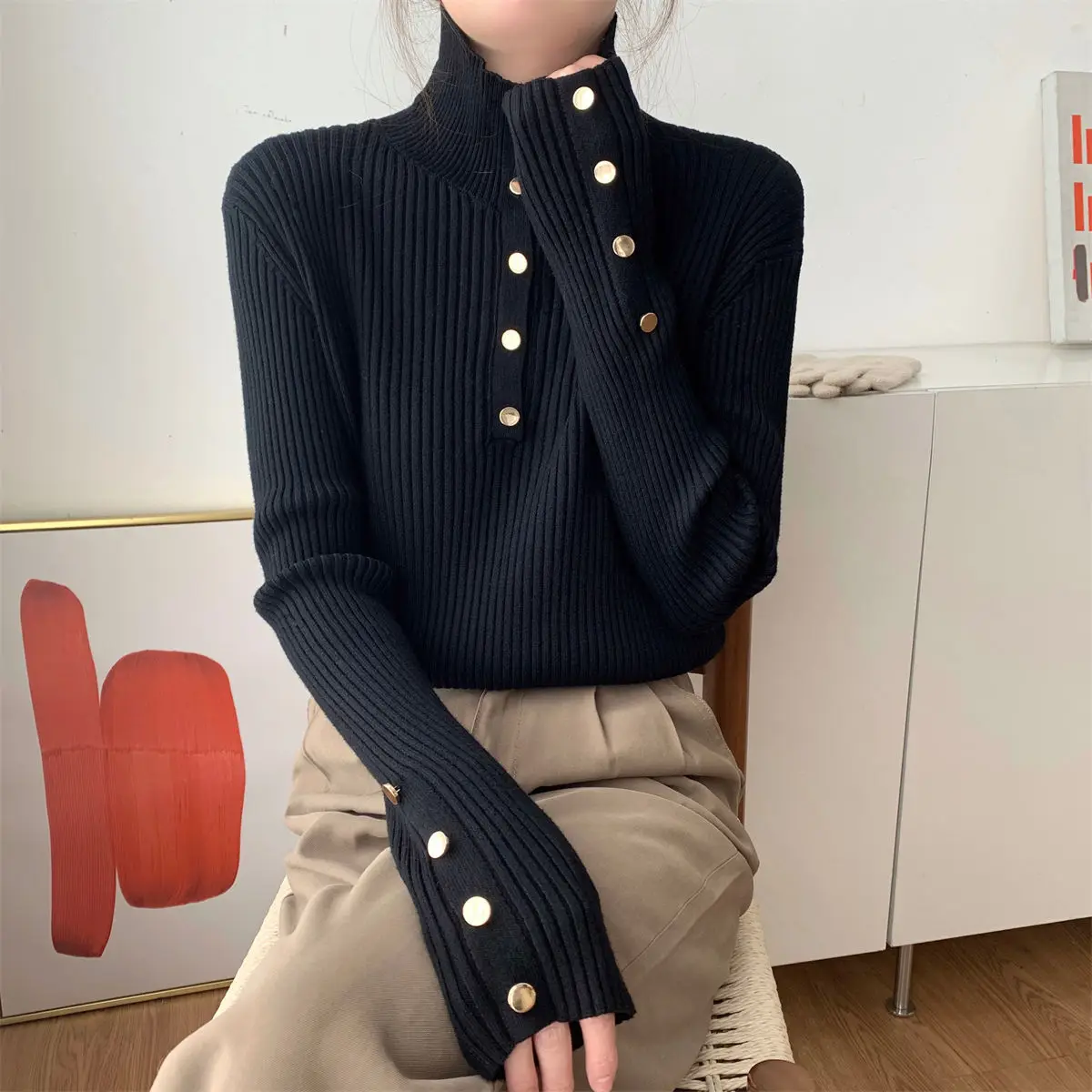 

Свитера Джемперы Пуловеры Женские Oversize с круглым вырезом Нерегулярные однотонные BF Y2K Деловые встречи Асимметричные Современные Уникальные осенние теплые