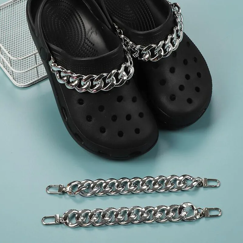 1Pcs Croc Shoes Charms Gold Silver Bling Black Chain Shoe DIY Metal Decoration Pendant Buckle for Gift Shoelace Accessories