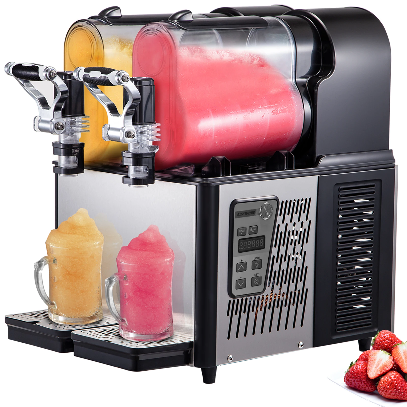 Vevor-Máquina Comercial Slushy, Slush Drink Maker, 3LX2 Tanque, 370W Máquina De Bebida Congelada com Preservação De Temperatura, Preto