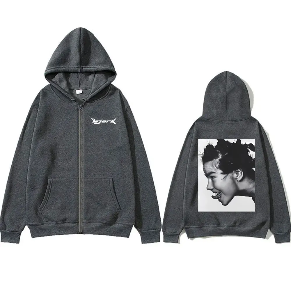 Singer Bjork Mugshot Zipper Hoodie Men Women Fashion Classic Vintage Zip Up Jacket Male Loose Oversized Zip Hoodies Streetwear