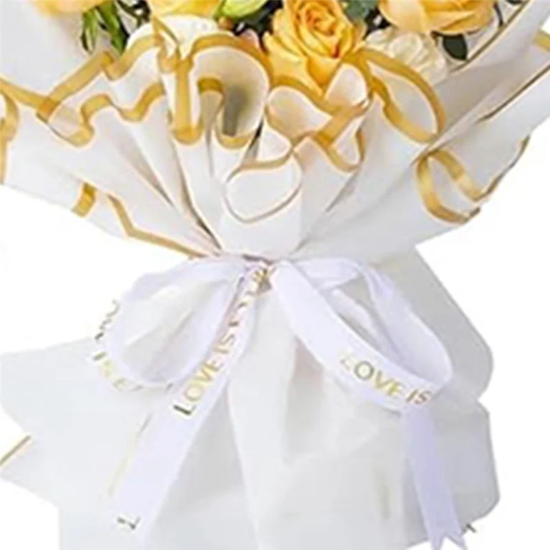 A59E-luxo com bordas douradas 22,8 x 22,8 polegadas papel de embrulho de buquê à prova d'água, pacote de 20, arranjo de flores essenciais