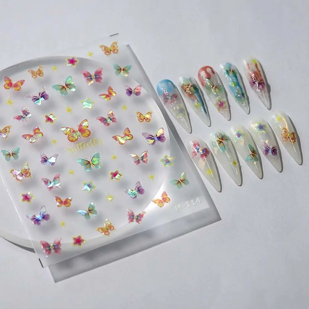 Manicure Ornaments Laser Butterfly Nail Stickers DIY Nail Decorations Nail Charms Laser Feather Nail Decals Starlight Sliders