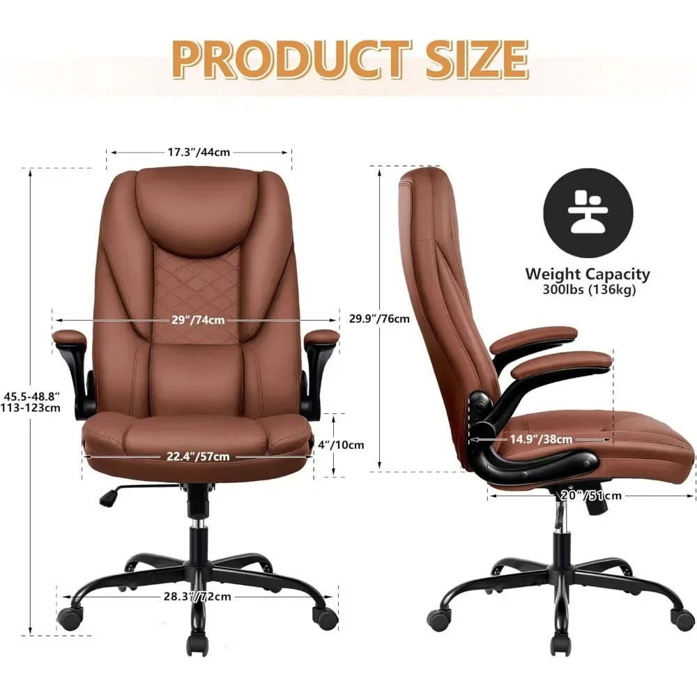 Executive Office Chair Big and Tall with Flip-Up Arms High Back Desk Chair Leather Chair with Lumbar Support,Office Chairs