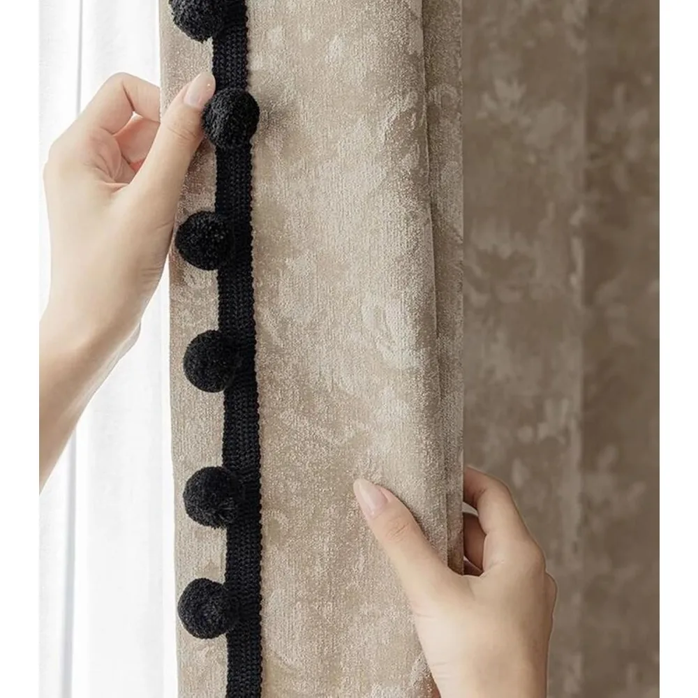 Set tende oscuranti - 2 pezzi, 118 l x 106 ore, velluto jacquard beige kaki chiaro con palline nere, tende per finestre della camera da letto