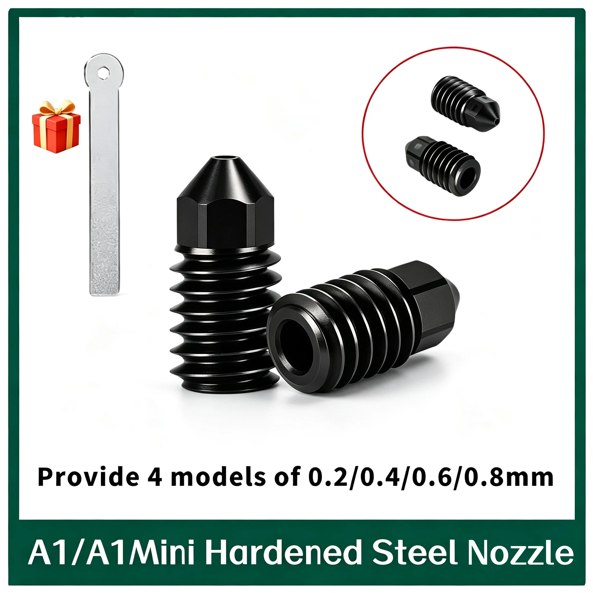 Hardened Steel Nozzle For Bambu A1/A1Mini - (0.2/0.4/0.6/0.8Mm) High Temperature Durable Accessory for 3D Printers