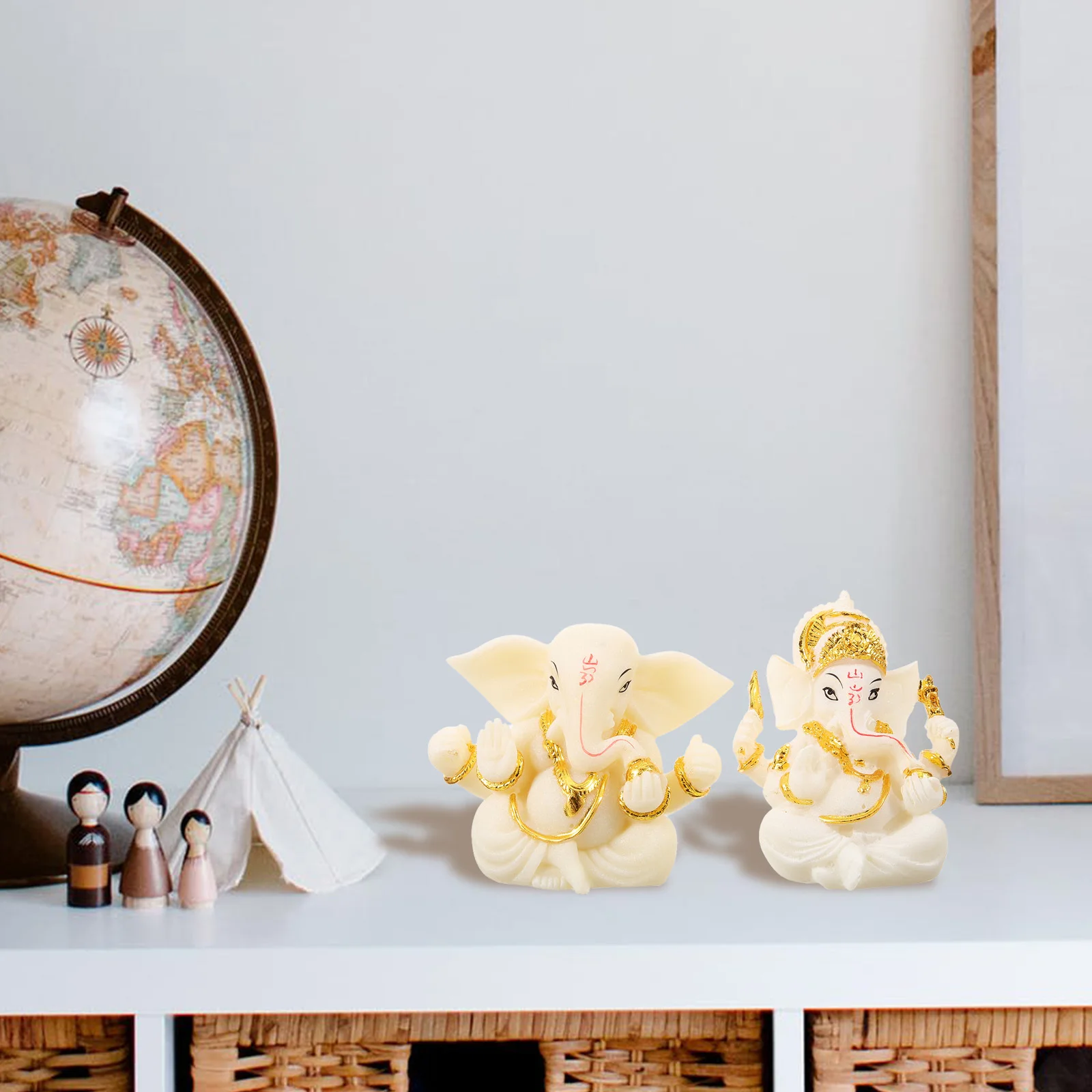 

2 Pcs Decoration Elephant Buddha Sculpture Lord Statue Craft Resin Ornaments Meditation Room Adornment