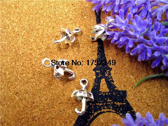 100pcs Antique Tibetan Silver Tone Mini Umbrella Charms Pendants 3D 20x13mm