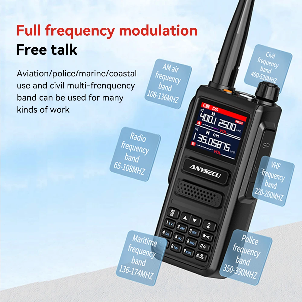 Anysecu AC-880 10W Walkie Talkie Ham Two-way Radio High power Walkie-talkies Profesional UHF VHF USB Type C Charger FM radio