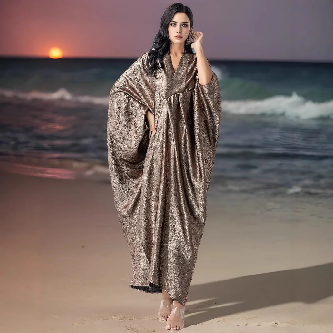 

Eid Mubarak Shiny Batwing Abayas Women Muslim Dress Kaftan Dubai Abaya Kebaya Ramadan Caftan Musulmane Femme Arab Robe Jalabiya