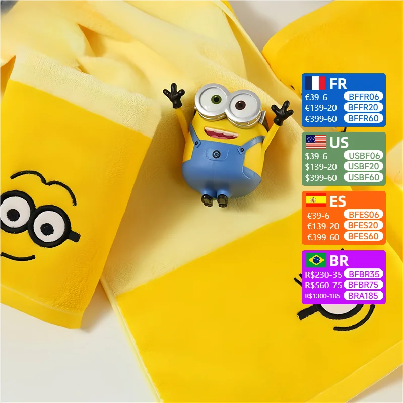 2024 Minions new cotton children\'s towel image cartoon god stealing milk dad cute big eyes cute face towel soft, comfortable sma