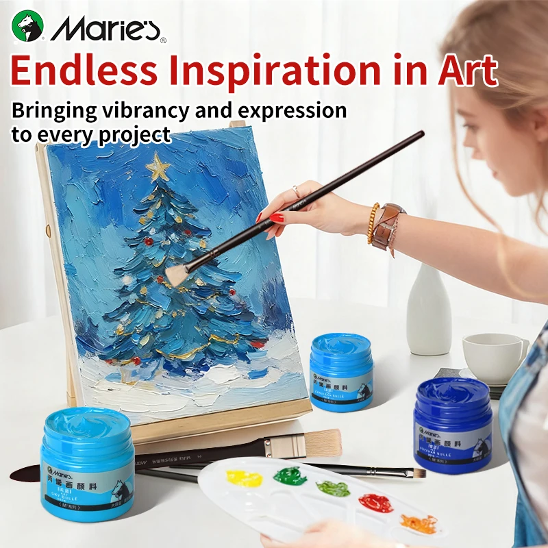 Marie's 5 Bottles Acrylic Paint Set 100ml/3.38oz, High Quality Blue Pigments Kit for Artists,Beginners,Kids,Back to School Use