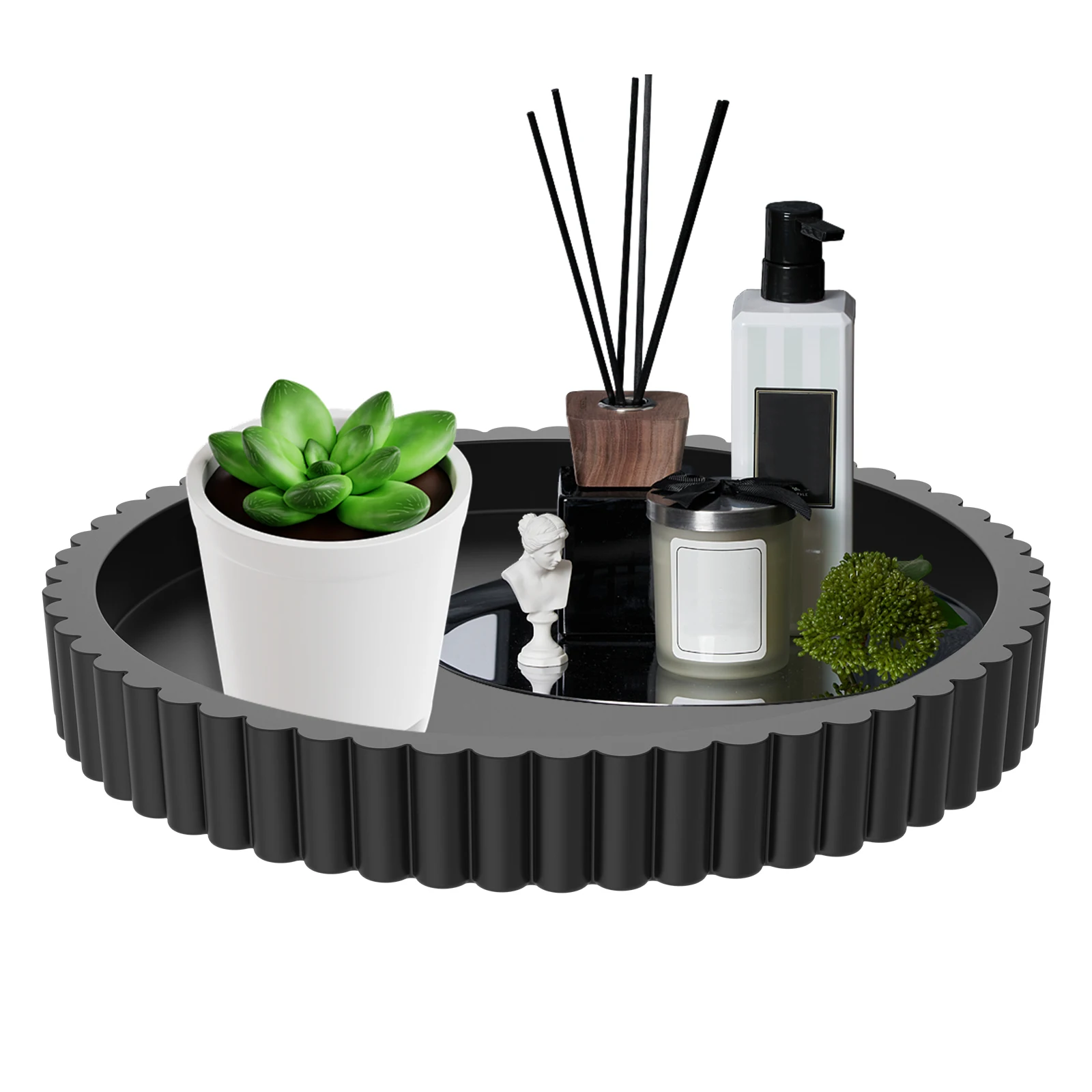 

Coffee Table Tray Exquisite Round Decorative Tray Multifunctional Coffee Table Decor for Living Room Kitchen Counter Bathroom