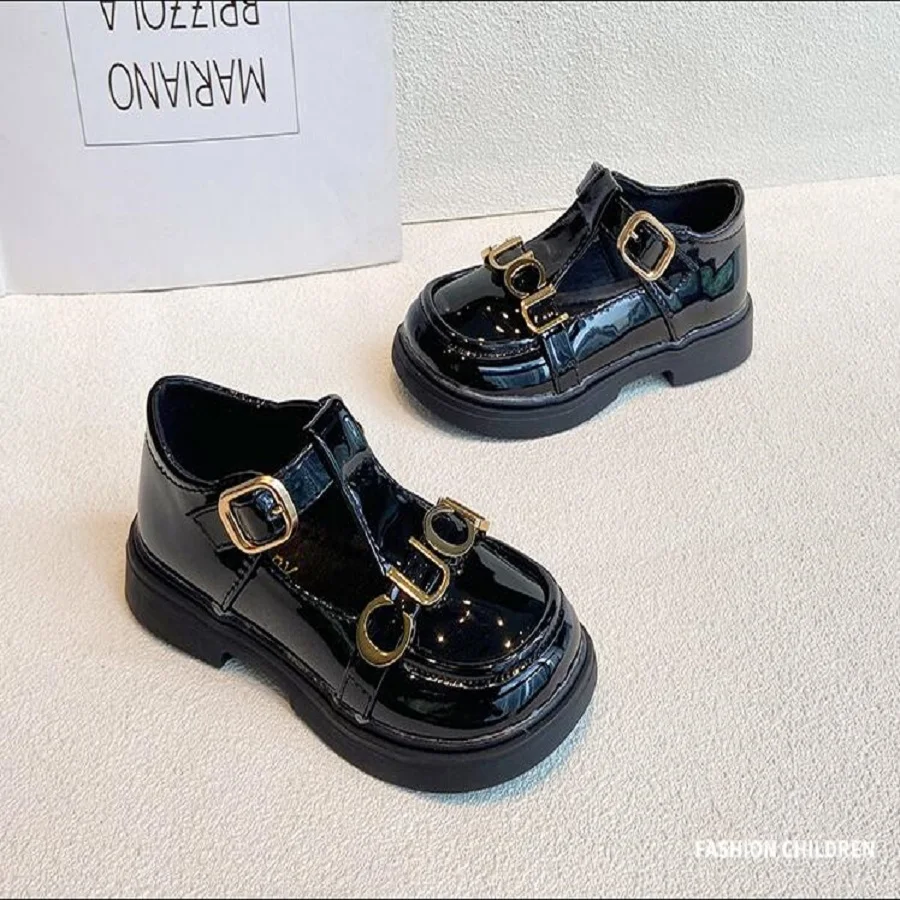 Autumn Winter 2024 New Boys' Fashion Handsome Beans Shoes Skid Wear Resistant Girls' Single Leather Shoes Black Brown Size 26-37