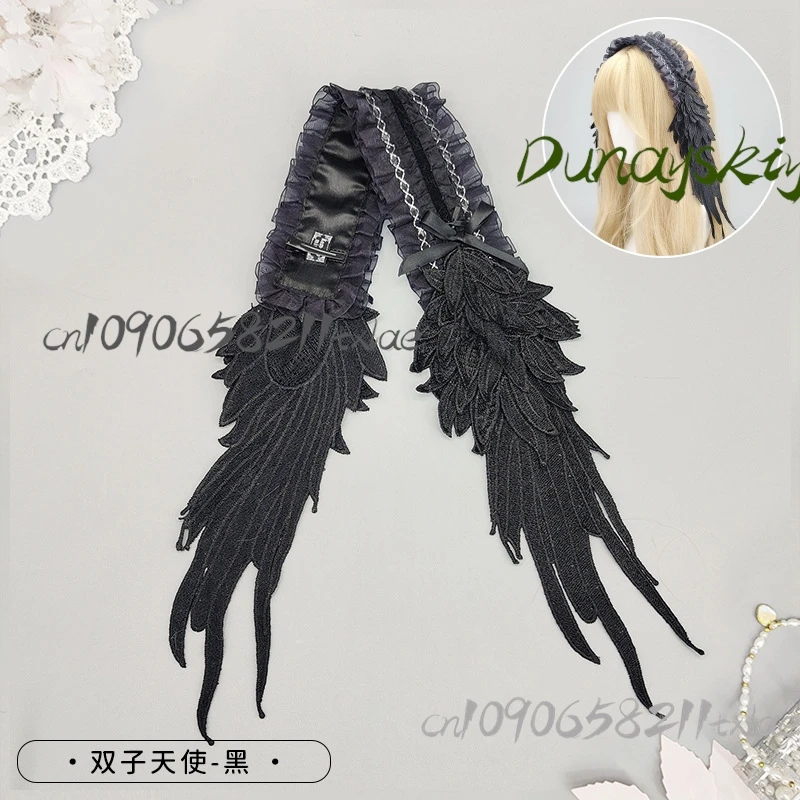 غطاء رأس جناح لوليتا القوطية لجميع القديسين/عيد الميلاد/أوكتوبرفيست/عيد الفصح - أجنحة الملاك القابلة للفصل مع حواف من الدانتيل