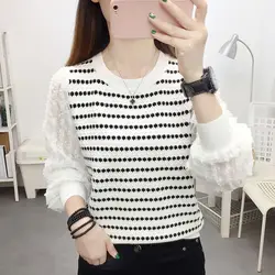 Coreano moda a righe manica lunga lavorato a maglia top abbigliamento donna autunno inverno Chic Chiffon Patchwork Casual girocollo t-shirt