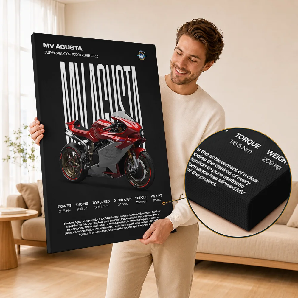 MV Agusta Canvas Print Posters Mechanical Graphic Style Canvas Wall Art With Customized Photo For Teen Bedroom Ideal Rider Gift