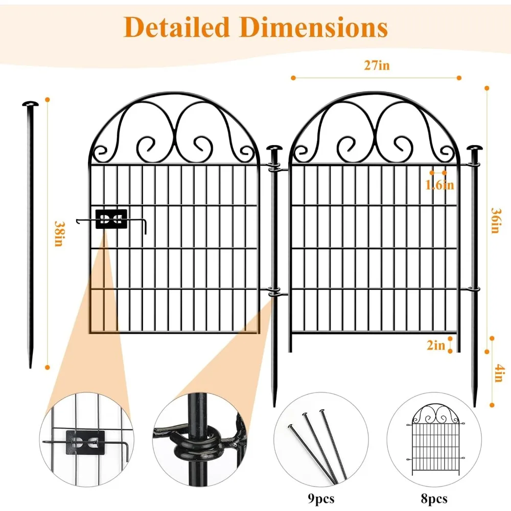 Tall Garden Animal Barrier Fence with Gate,36in(H)×27in(L) 8 Panels Dog Digging Fence Barrier,Black Heavy 18Ft(L) Freight Free